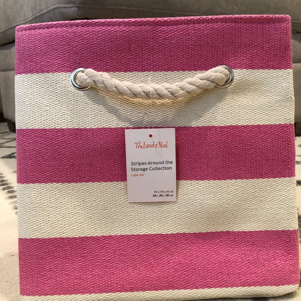 "The Land of Nod" Stripes Around the Storage Collection Cube Bins (pink)
